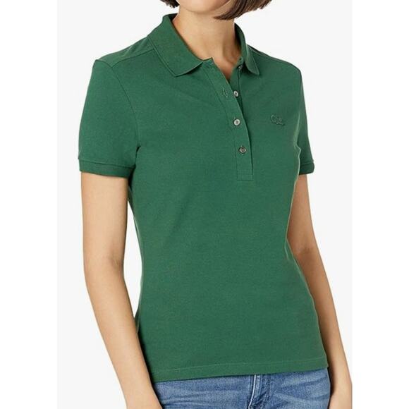 Lacoste Women's Slim Fit Stretch Mini Pique Polo Shirt Green 16 - Picture 1 of 3